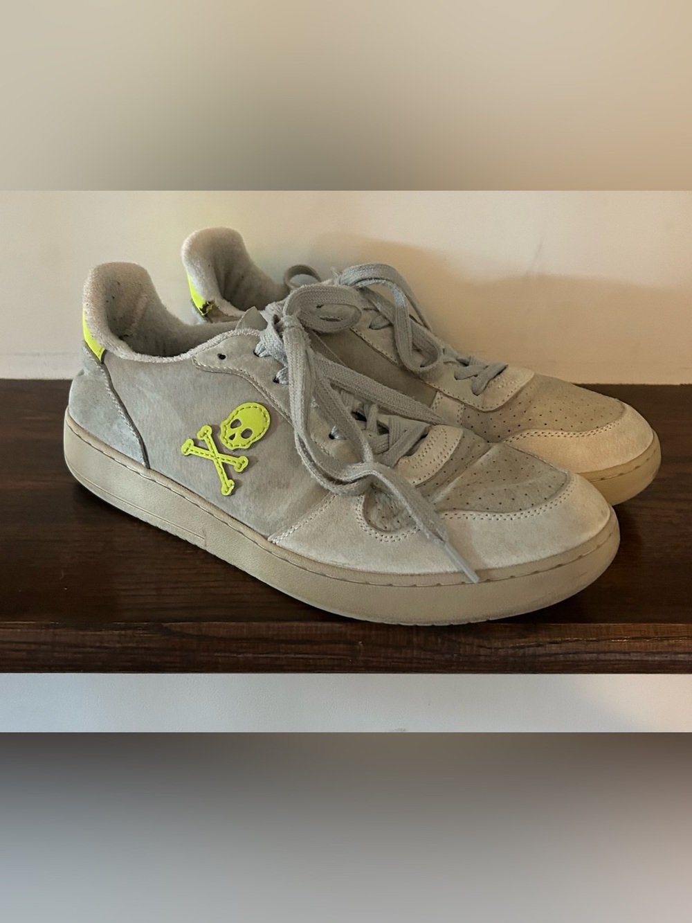 Scalpers Skull And Bones Gray Yellow Suede Sneakers Men's US 9? Designer